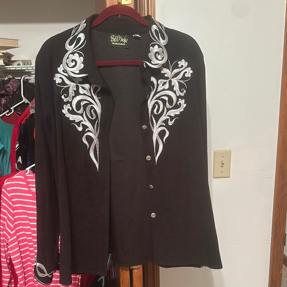 Bob Mackie Black Embroidered Women's Top